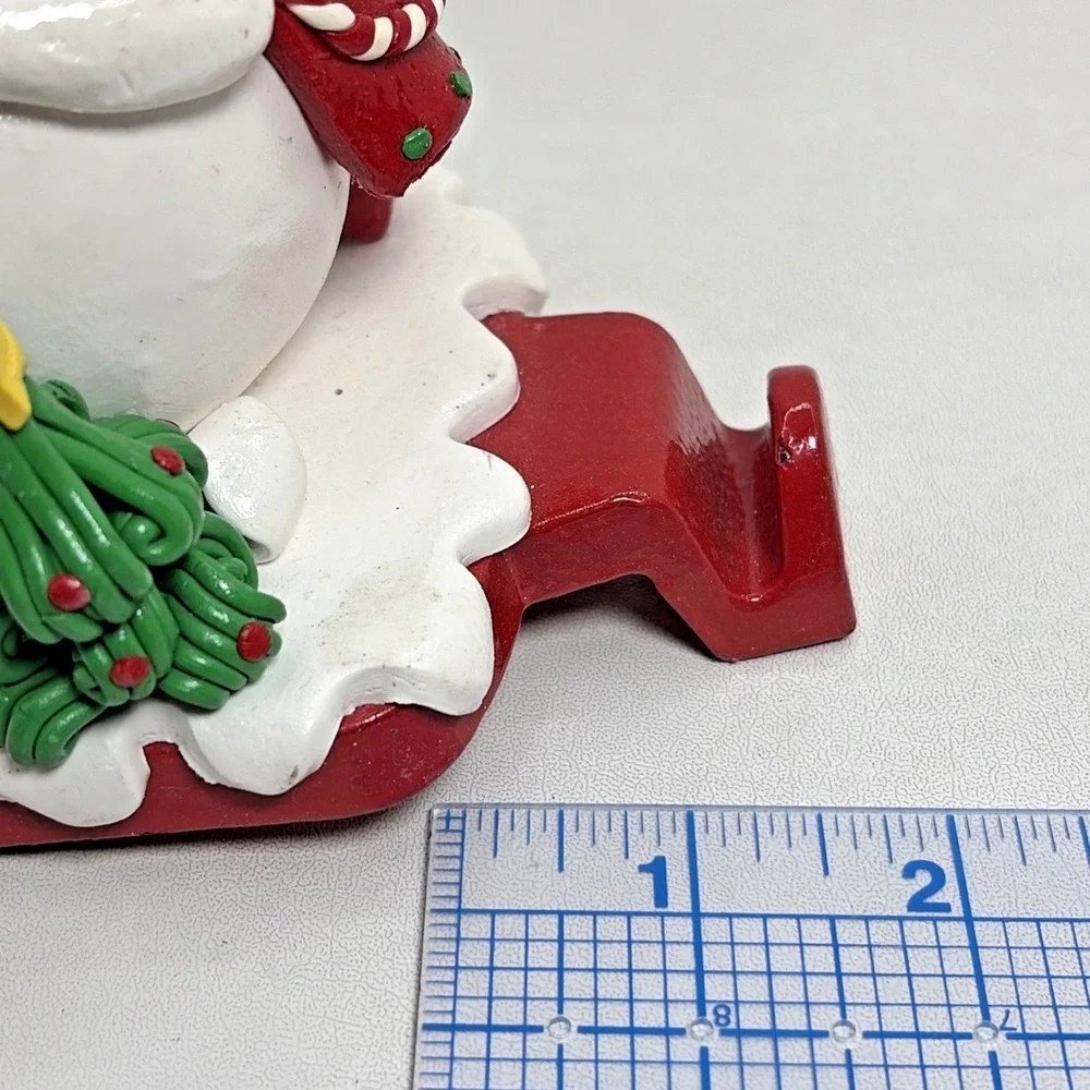 Vintage Claydough Set of 2 Santa Claus Snowman Stocking Holders Christmas Metal